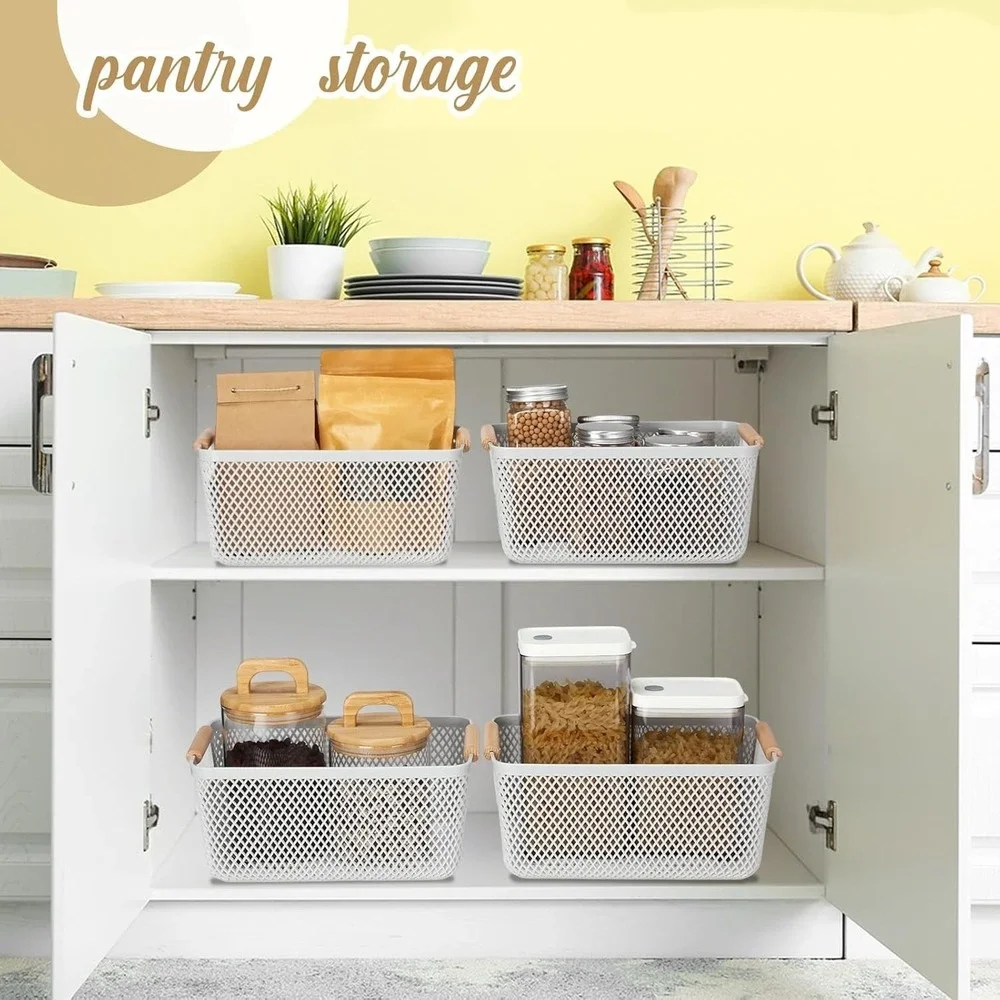 Ziliny 4 Pcs Plastic Mesh Baskets with Handles - Mesh Storage Hanging Organizer